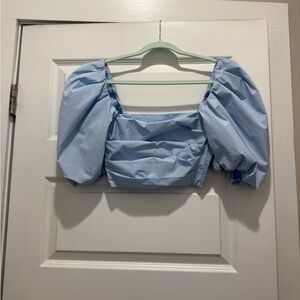 Amanda Uprichard Light Blue Puff Sleeve Blouse